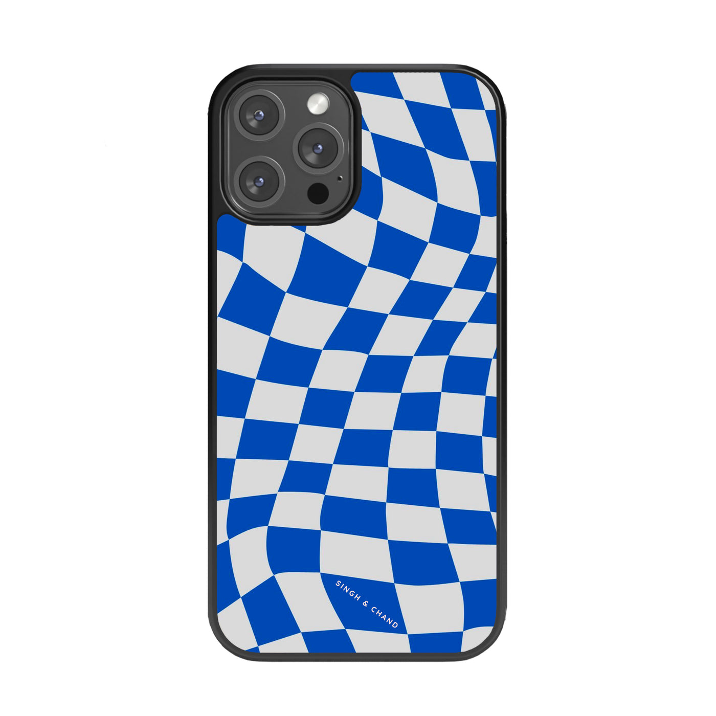 Blue wavy checkered Glass Phone Case