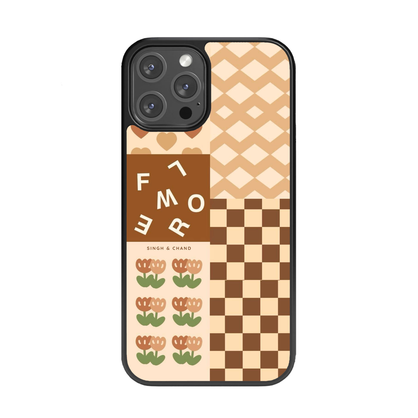 Brown mixed print Glass Phone Case