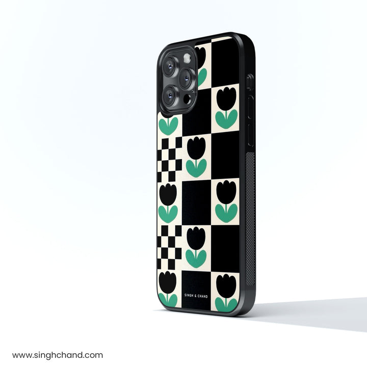 Checkered flower Glass Phone Case