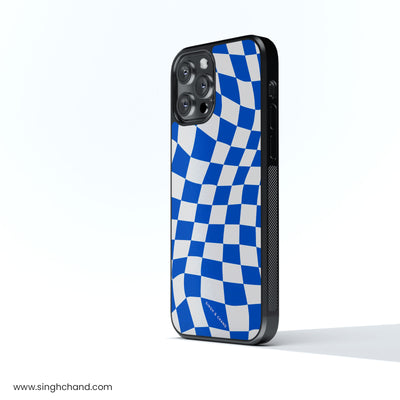 Blue wavy checkered Glass Phone Case