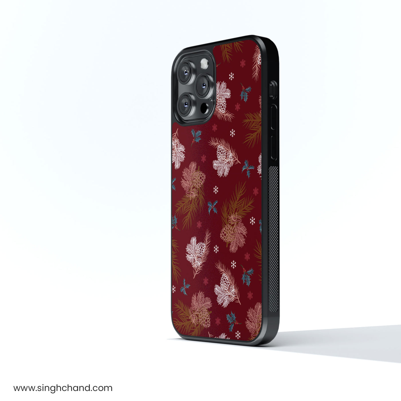 Festive Pinecone Themed Glass Phone Case