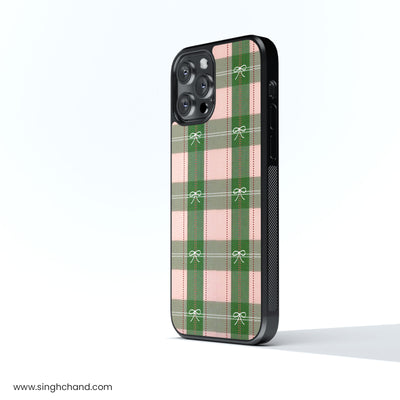 Plaid Elegance Bow Tie Glass Phone Case