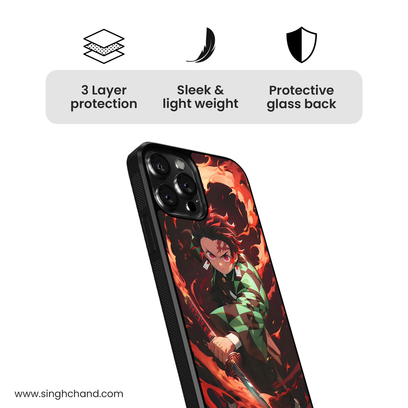 Tanjiro Fire Sword 1.0 Demon Slayer Anime Glass Phone Case