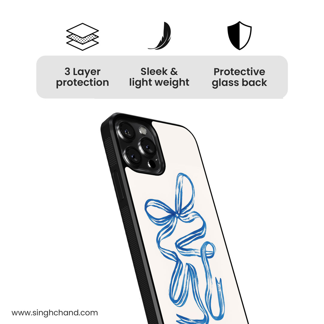 Tangled Grace – Blue Ribbon Twist Case Glass Phone Case