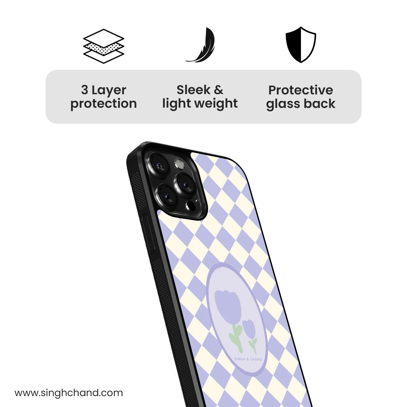 Checkered Bloom Glass Phone Case