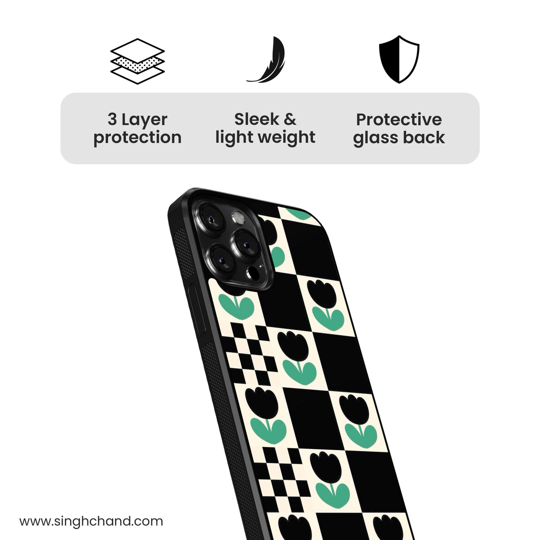 Checkered flower Glass Phone Case