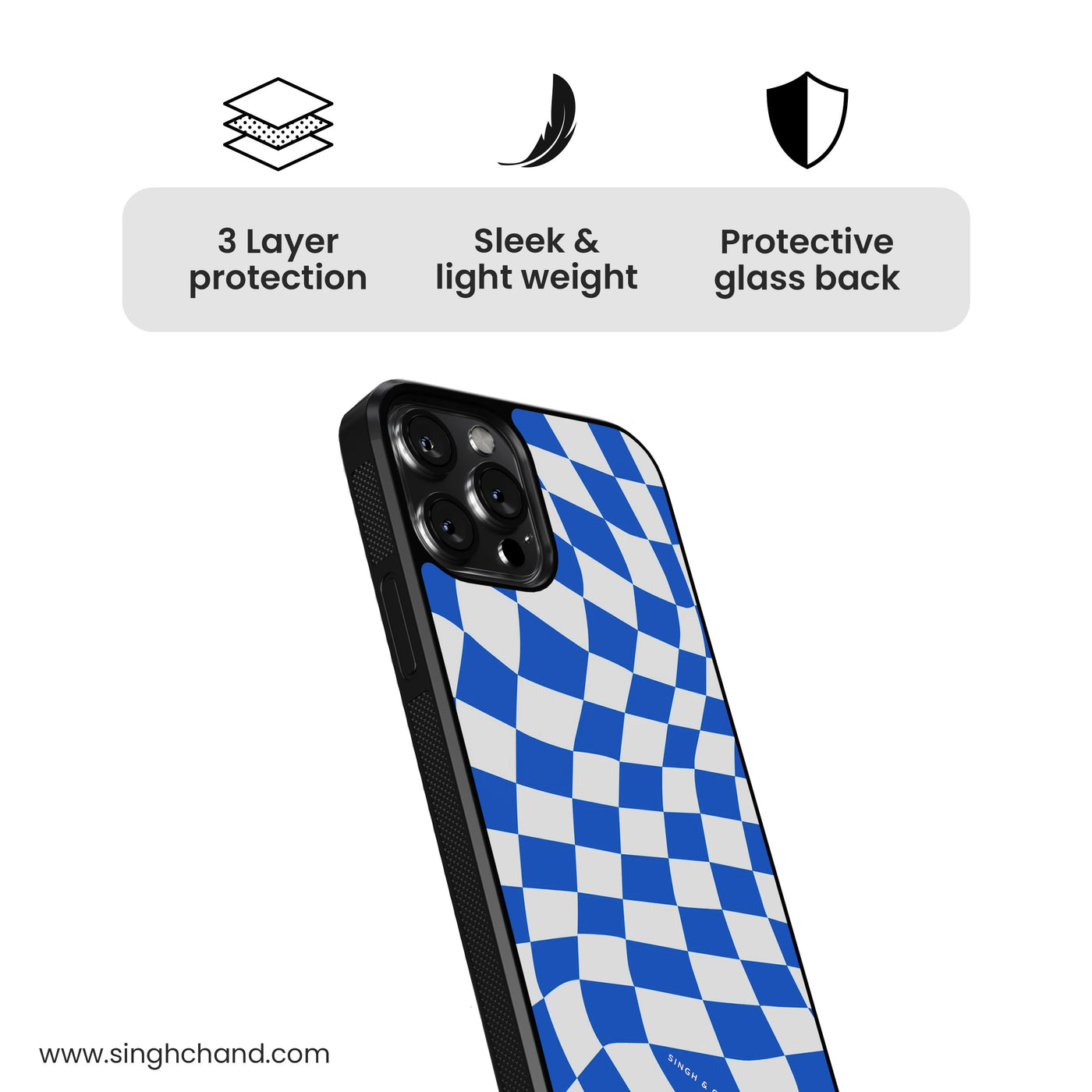 Blue wavy checkered Glass Phone Case