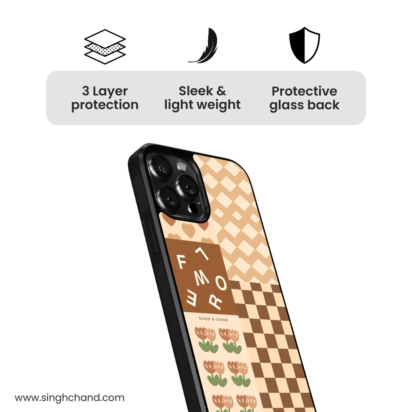 Brown mixed print Glass Phone Case