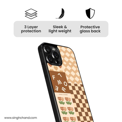 Brown mixed print Glass Phone Case