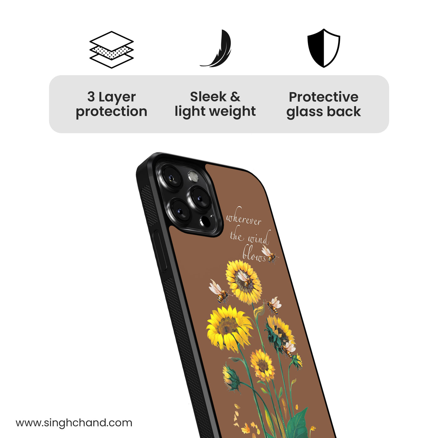 Sunflower and bees Glass Phone Case