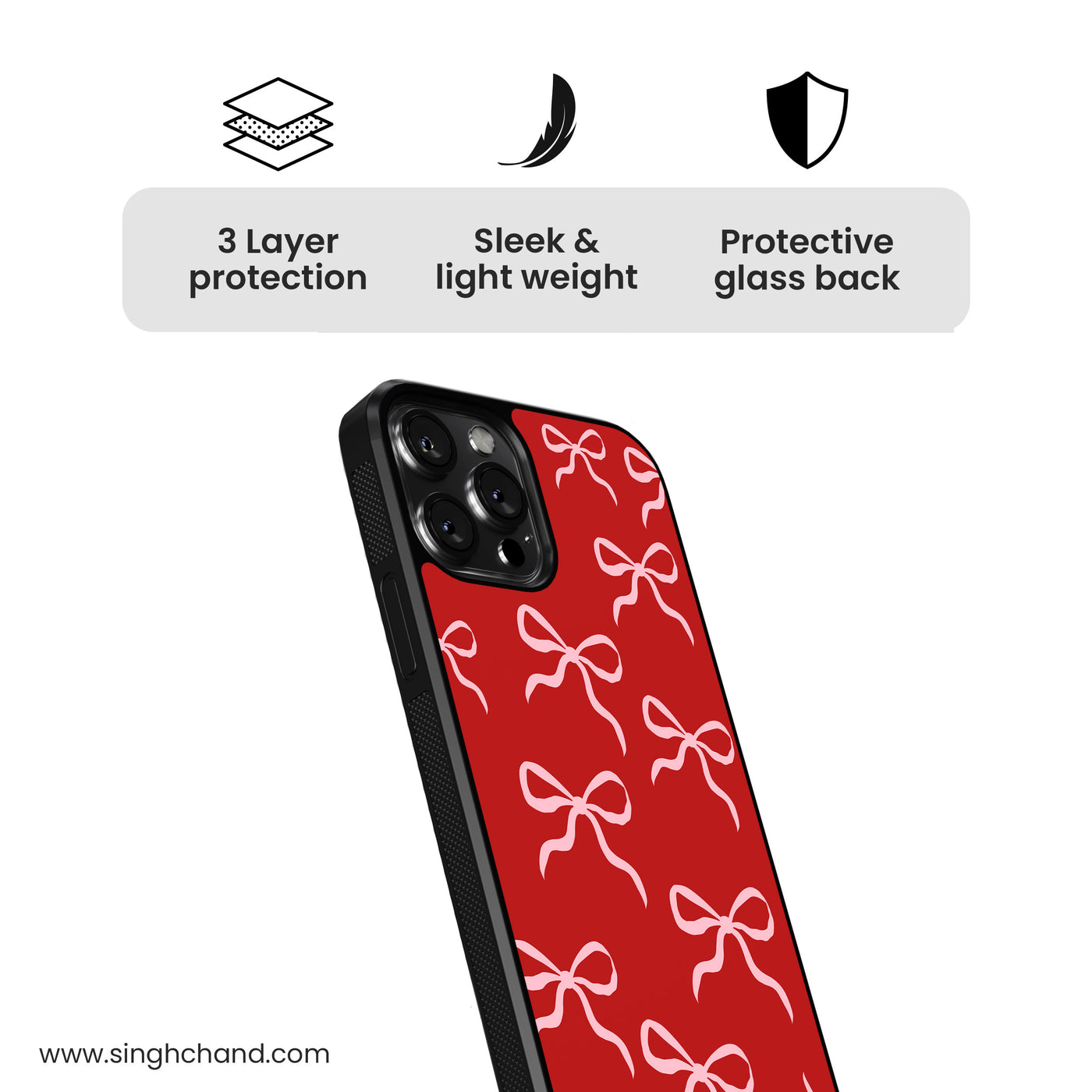 Red and Rosy Bow Glass Phone Case