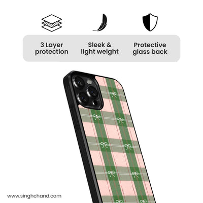 Plaid Elegance Bow Tie Glass Phone Case