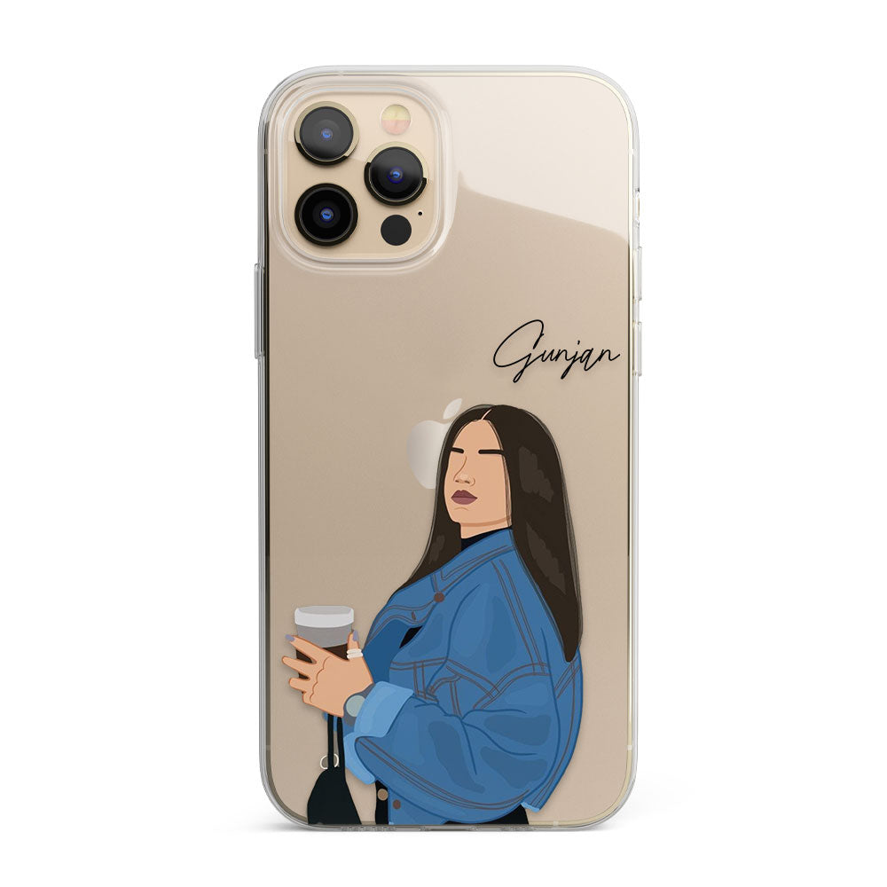 Girl With Coffee Personalised Name Silicon Phone Case