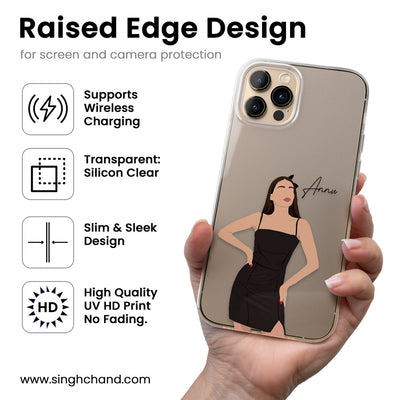 Girl In Black Dress Personalised Name Silicon Phone Case