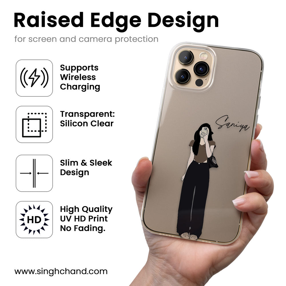 Girl Mirror Selfie Personalised Name Silicon Phone Case
