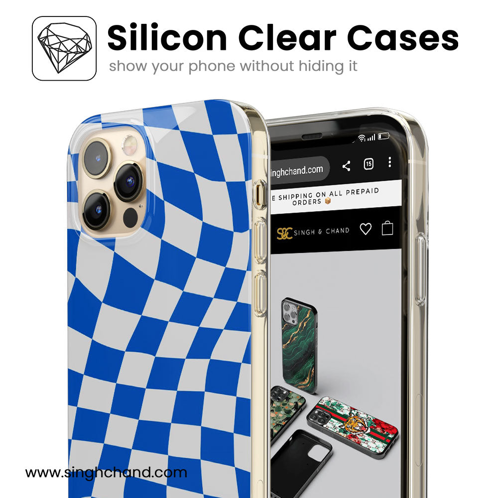 Blue wavy checkered Silicon Phone Case