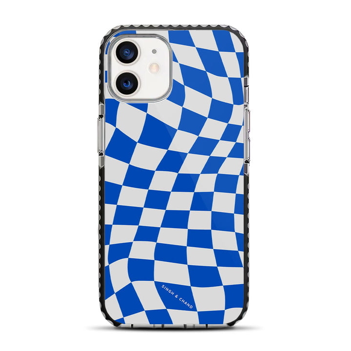 Blue Wavy Checkered iPhone 12 Mini Stride Phone Case