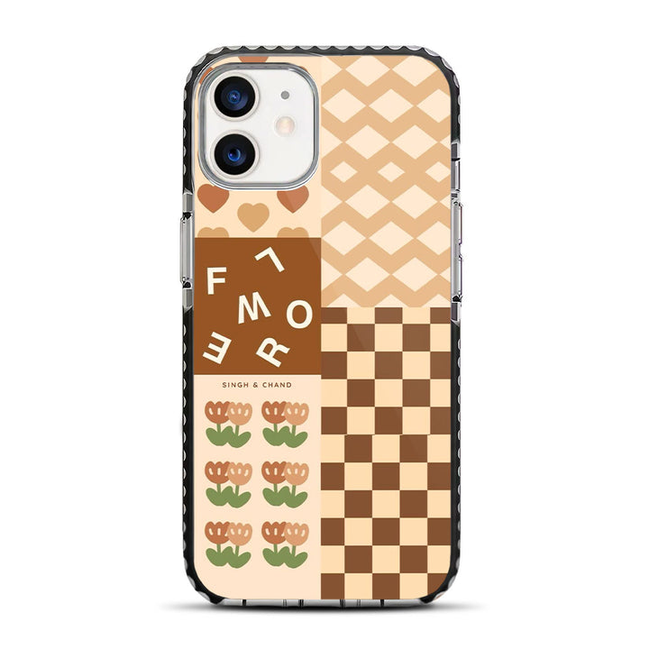 Brown Mixed Print iPhone 12 Mini Stride Phone Case