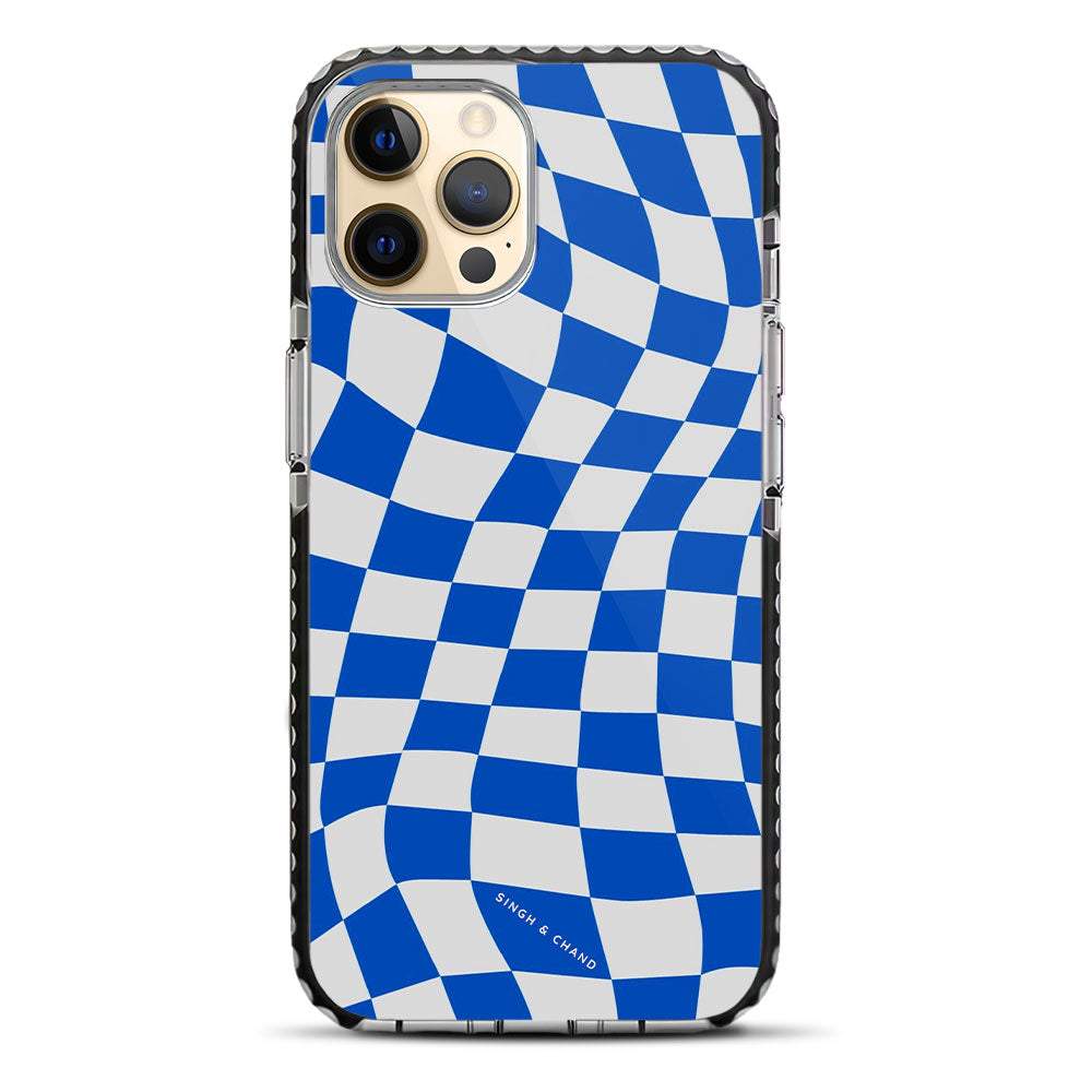 Blue Wavy Checkered iPhone 12 Pro Stride Phone Case