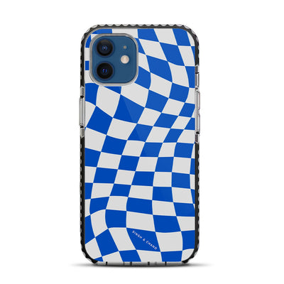 Blue Wavy Checkered iPhone 12 Stride Phone Case