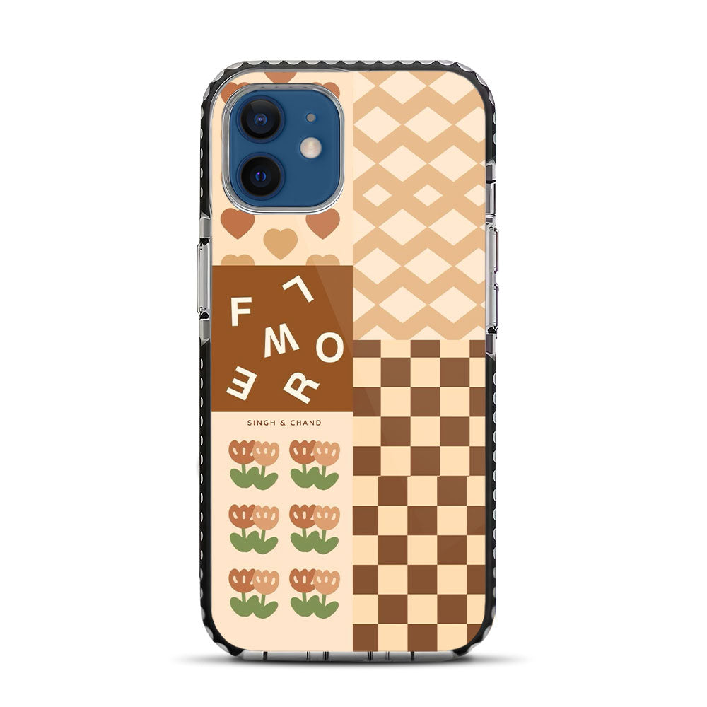 Brown Mixed Print iPhone 12 Stride Phone Case