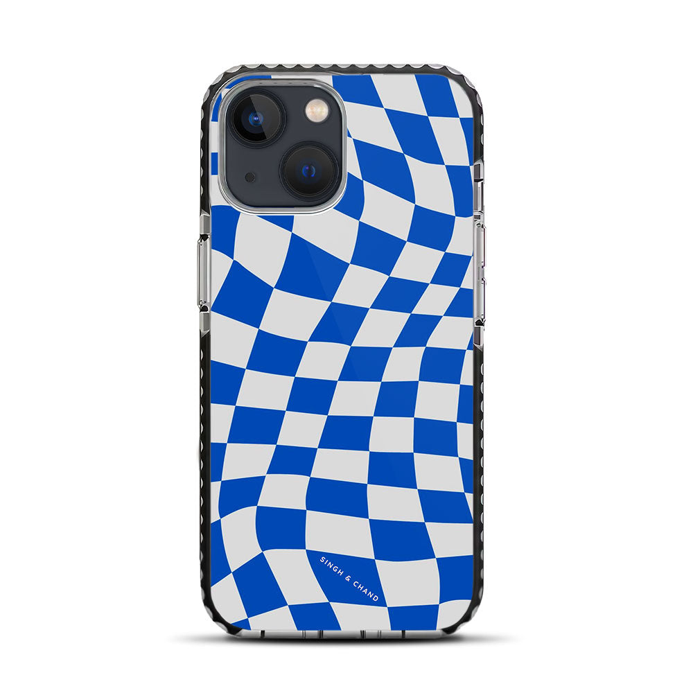 Blue Wavy Checkered iPhone 13 Mini Stride Phone Case