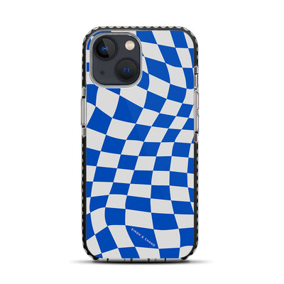 Blue Wavy Checkered iPhone 13 Mini Stride Phone Case