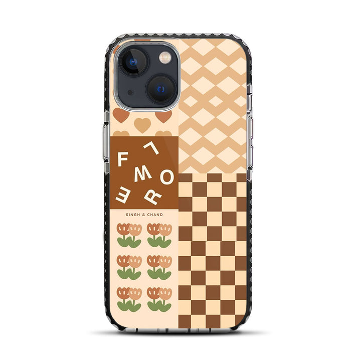 Brown Mixed Print iPhone 13 Mini Stride Phone Case