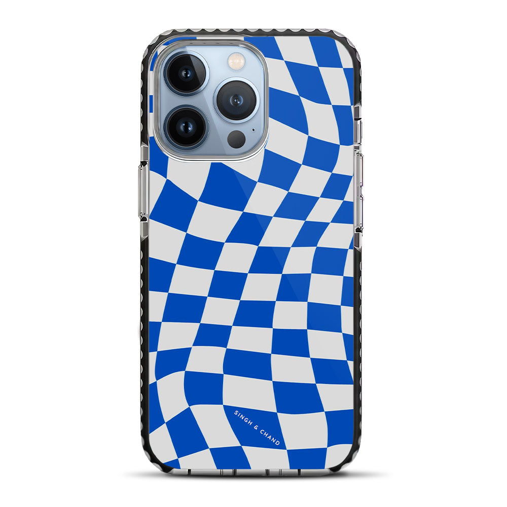 Blue Wavy Checkered iPhone 13 Pro Max Stride Phone Case