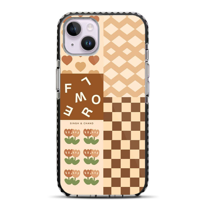 Brown Mixed Print iPhone 14 Plus Stride Phone Case