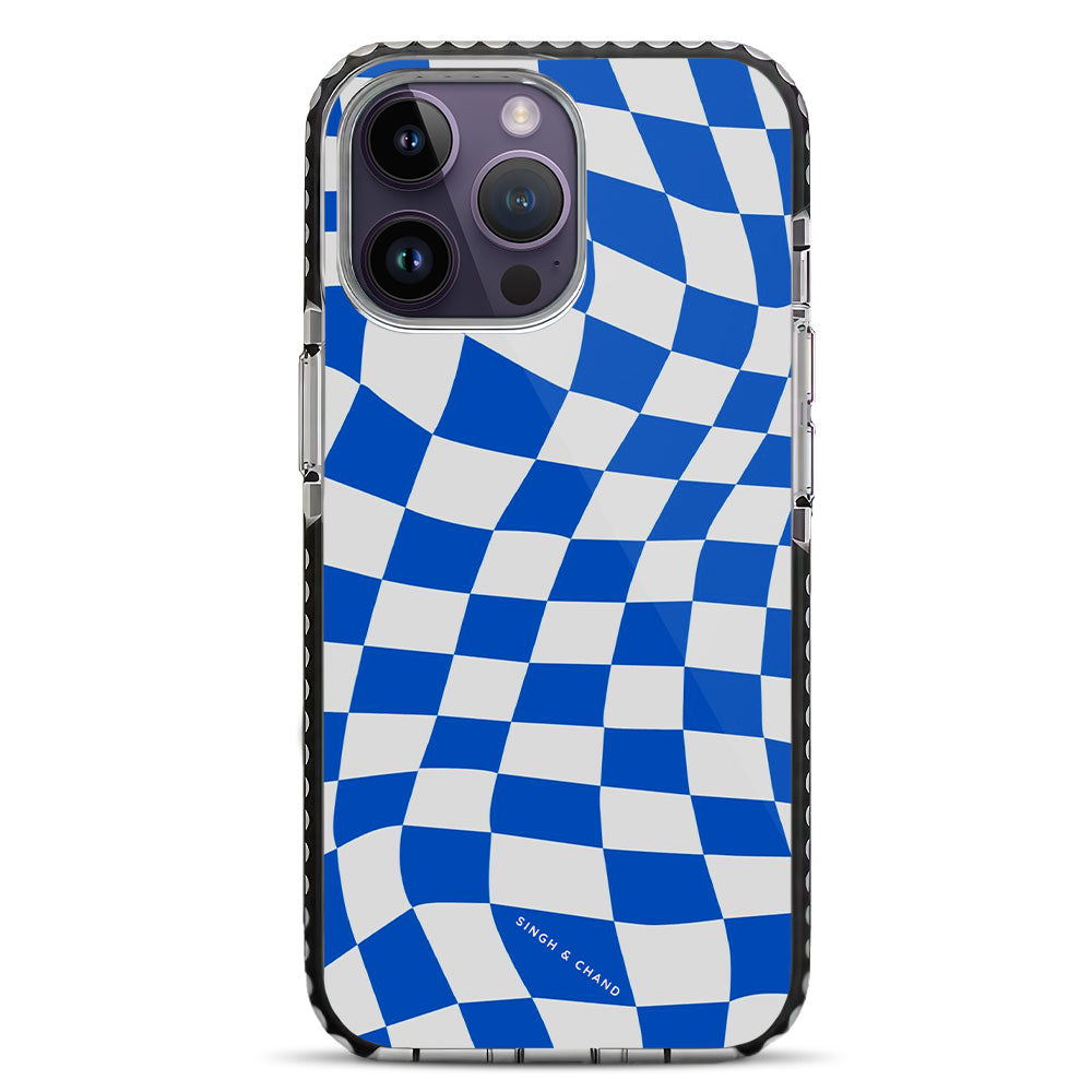 Blue Wavy Checkered iPhone 14 Pro Stride Phone Case