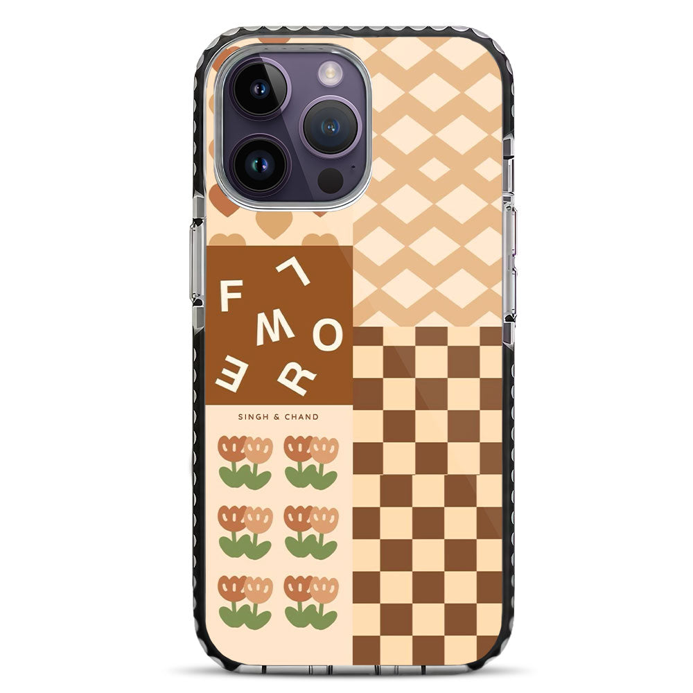 Brown Mixed Print iPhone 14 Pro Stride Phone Case