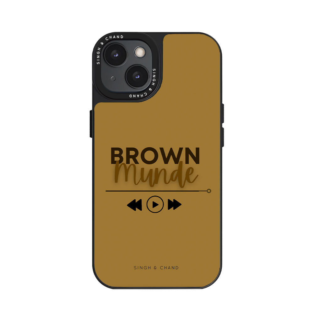 PAUSE PLAY BUTTON BROWN MUNDE iPhone 15 Glass 2.0 Phone Case