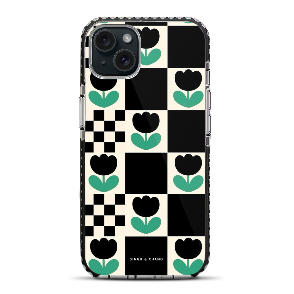 Checkered Flower iPhone 15 Stride Phone Case