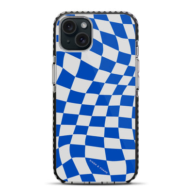 Blue Wavy Checkered iPhone 15 Stride Phone Case