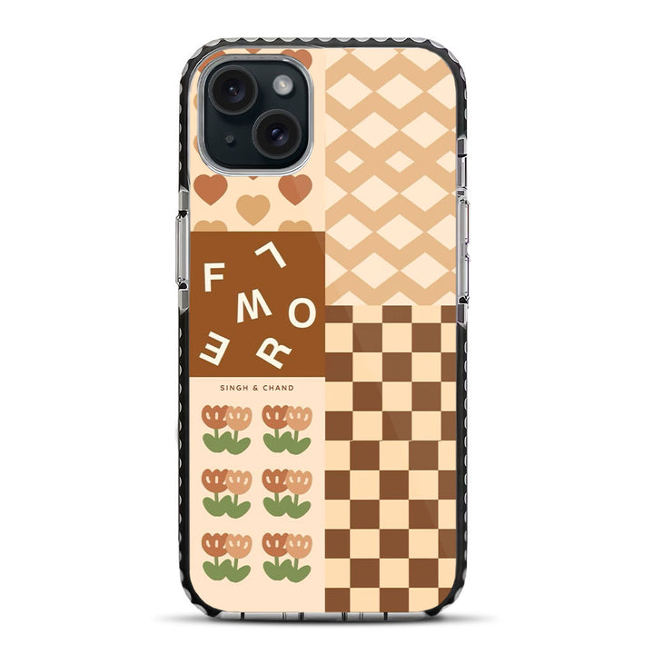 Brown Mixed Print iPhone 15 Stride Phone Case